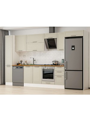 Alvinka 370X222 cm Mbr_c Mdf Mutfak Dolabı Beyaz Kumtaşı MBB-E90B40S40-2