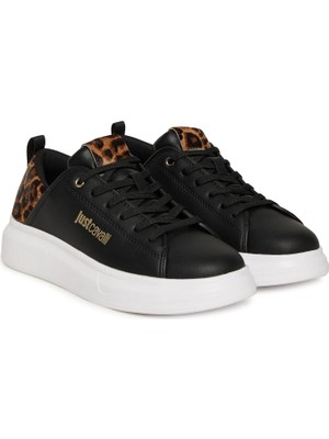 Just Cavalli Kadın Fondo Ursa Dis. 2 Leopar Desenli Kalın Tabanlı Sneaker - Siyah