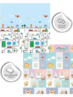Globomart City Pulse Katlanabilir Çift Taraflı Oyun Matı - Oyun Halısı Premium Seri (Taşıma Çantası Hediye)