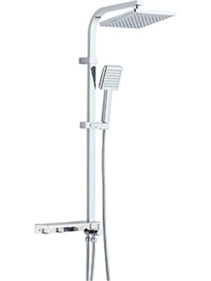 MegaVitrin Tema Rain Hill Tetra Tepe Duş Takımı Seti - Krom Kaplama Paslanmaz SS304 Yassı Borulu