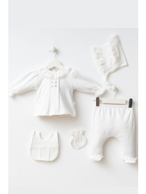 Cantoy Kız Bebek Güpür ve Düğme Detaylı 5'li Hastane Çıkış Zıbın Set