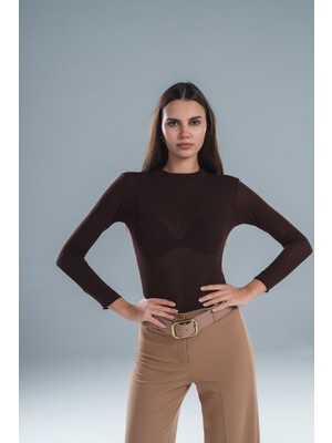 Paw Garage Kadın Sıfır Yaka Modal Transparan Kumaş Bluz