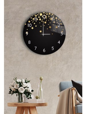 Saban Çap 37CM - Düşen Yıldızlar - Dekoratif Cam Duvar Saati