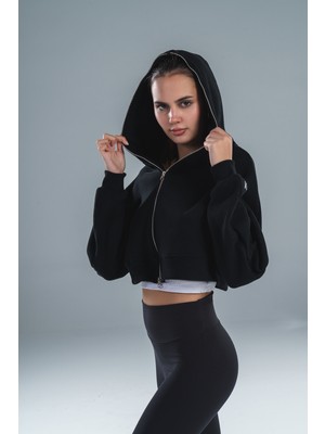 Paw Garage Kadın Üç Iplik Şardonlu Kumaş Kapüşonlu Metal Fermuarlı Sweat