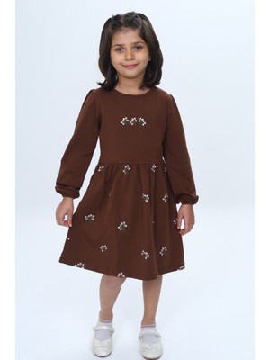 Toontoy Kız Çocuk Relax Fit Bisiklet Yaka Uzun Kollu Baskılı Elbise