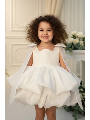 Bertuğ Bebek Kırık Beyaz Katlı Balon Etek Kolsuz Organze Abiye Mevlüt Doğum Günü Elbise