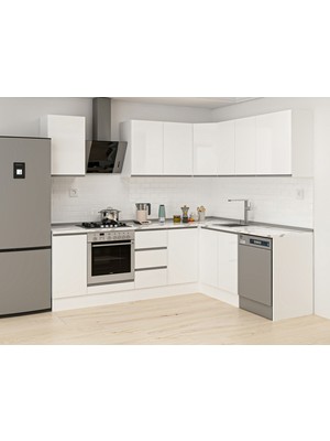 Alvinka 250-200X222 cm Hg_j Köşe Mutfak Dolabı Beyaz Beyaz