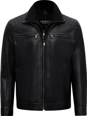 Derimod Elton Erkek Siyah Devrik Yaka Deri Ceket 25WGE65951M