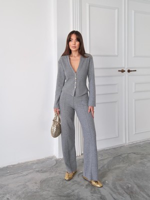 Paw Garage Kadın Selanik Kumaş Ön Düğmeli Ceket & Çimalı Pantolon Takım