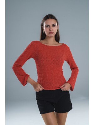 Paw Garage Kadın Örme Dantel Kumaş Bisiklet Yaka Ispanyol Kol Bluz