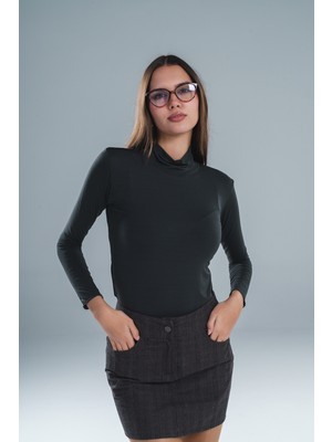 Paw Garage Kadın Dik Yaka Modal Transparan Kumaş Bluz