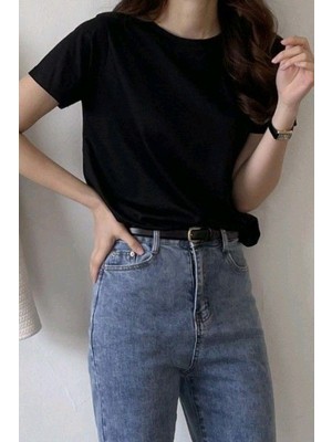 Moda Days Kadın Basic Oversize Tişört Bisiklet Yaka Tok Kumaş Günlük Kullanım