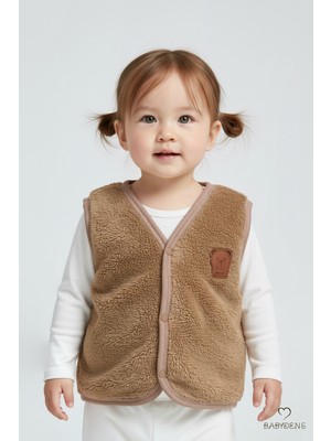 Babyden's Welsoft Kız Bebek Çocuk Çıtçıtlı Yelek | Yumuşak Dokulu,ayıcık Armalı,peluş Bebek Yeleği  6-36 Ay