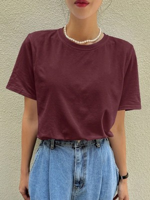 Moda Days Kadın Basic Oversize Tişört Bisiklet Yaka Tok Kumaş Günlük Kullanım