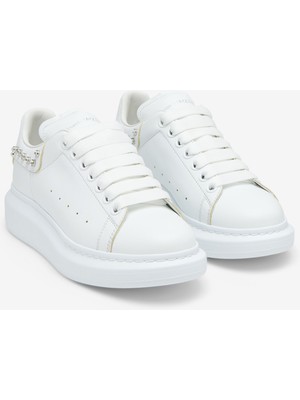 Mcqueen Kadın Kalın Tabanlı Zımba Detaylı Deri Sneakers - Beyaz/gümüş