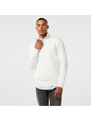 Nautica Erkek Beyaz Standart Fit Dik Yakalı Kazak