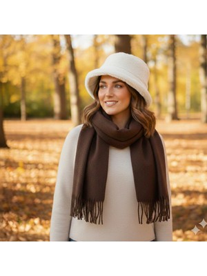 IRONMOON Yün Kadın Atkı Şal Omuz Şalı 50X170VE Peluş Kova Bucket Şapka Seti