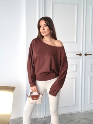 Paw Garage Kadın Riva Modal Kumaş Kayık Yaka Bluz Sweat