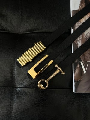 Fiori Tasarım Gold Tokalı Ince Kadın Kemeri, Ceket Kemeri, Gömlek Kemeri, Elbise Kemeri