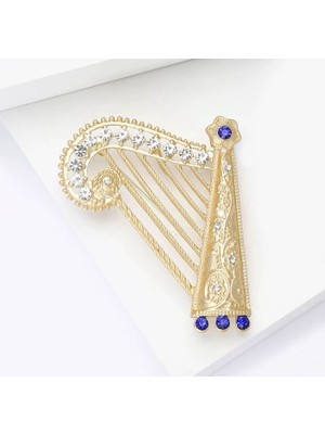 Rachel Silver Altın Renk Zirkon Taşlı Müzik Arp Broş