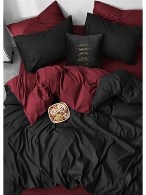 More Home  Çift Kişilik Nevresim Seti + Yastık Kılıfı Siyah Bordo