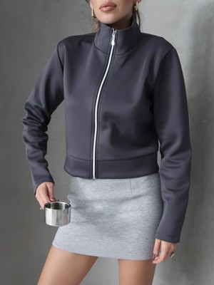 Paw Garage Kadın Naro Metal Fermuarlı Crop Ceket