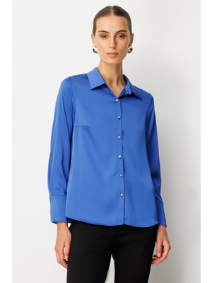 Önü Düğmeli Saten Gömlek Ekol