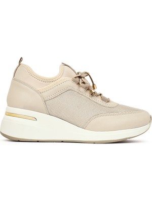 Derimod Kadın Bej Bağcıklı Dolgu Topuklu Sneaker 25WFD221414