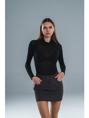 Paw Garage Kadın Dik Yaka Modal Transparan Kumaş Bluz