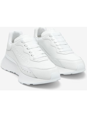Mcqueen Erkek Kabartmalı Logolu Deri Sneakers - Beyaz