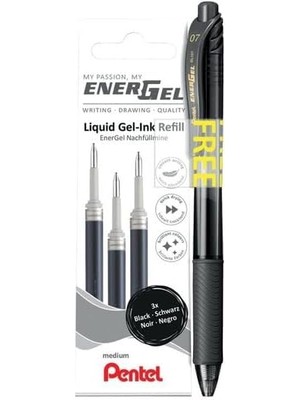 Karokstore Energel Mekanizmalı Likit Roller Kalem + 3 Adet Yedek - Siyah Siyah