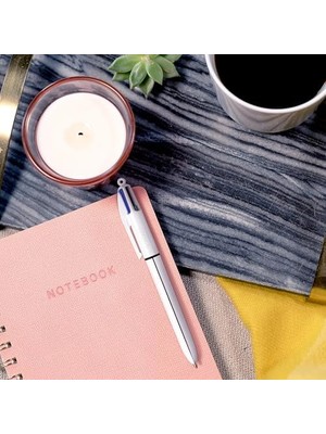 Karokstore 4 Colours Gümüş Gövde Tükenmez Kalem 12'li Kutu, 4 Renk (Mavi, Siyah,yeşil ve Kırmızı), 1.0 Mm. Uç