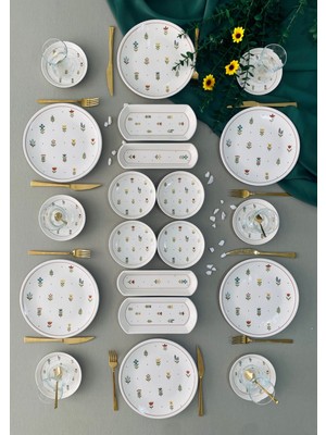 Hooly Home Pastel Bahçe Model 6 Kişilik 20 Parça Çay Tabaklı Kahvaltı Takımı