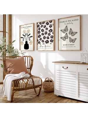 Pam Studio Matisse Picasso 3’lü Ahşap Tablo Seti – Siyah Bej Modern Duvar Dekoru