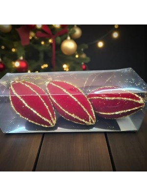 Karokstore Yılbaşı Damla Süs 12CM Kadife Sim Şeritli 3lü AST7205