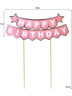 Karokstore Partinity Iyi Ki Doğdun Pasta Üstü Banner, Pembe ve Altın Renk, 18X7 cm