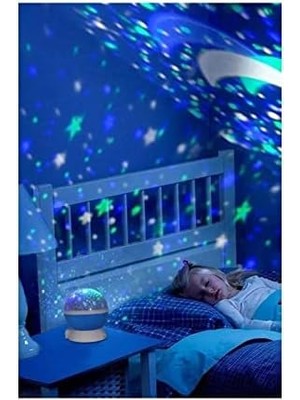 Karokstore Mavi Dönen Projeksiyon Gece Lambası Star Ay Yıldız LED