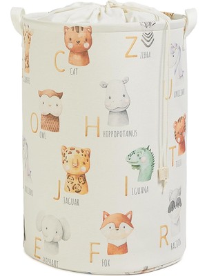 Karokstore Çocuk Odası Ağzı Büzgülü Sevimli Hayvanlar Oyuncak Sepeti 36 x 48 cm
