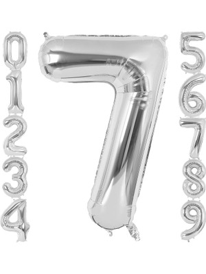 Karokstore Xesha 7 Rakamı Doğum Günü Balonu Yaş Günü Gümüş Renk Uçan Balon 102 cm Doğum Günü ve Parti Dekorasyonu Büyük Boy Folyo Helyum Uçan Balon Yaş 7 Sayısı