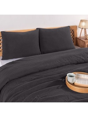Karokstore Tekstıl Müslin Yatak Örtüsü Seti Çift Kişilik, Şık Düz Renk 100% Pamuk 4 Kat Muslin Yastık Kılıflı Pike Takımı, Denizli Üretimi (, Çift Kişilik Set (230X250 Cm))