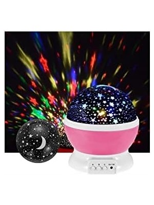 Karokstore Dönen Projeksiyon Gece Lambası Star Ay Yıldız LED - Pembe