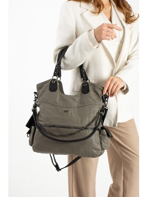 Duomino Yıkama Deri Gri Çok Bölmeli Çapraz ve Omuz Çantası / Kol Çantası