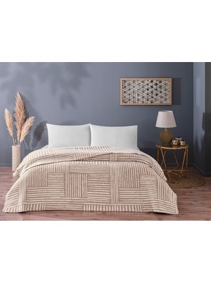 Karokstore Gable DESENLI%100 Pamuk Pamuk Battaniye, Bej, Tek Kişilik