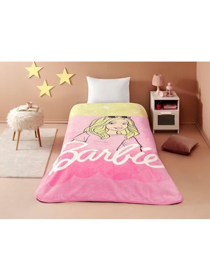 Karokstore Malibu Çizgi Film Karakteri Pamuk-Polyester Karışım Battaniye, Sarı, Pembe, Tek Kişilik