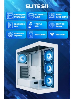 Game Garaj Elite S11 Amd Ryzen 7 7800X3D 32GB RAM 1TB SSD RTX5070Ti 360MM Sıvı Soğutma Freedos Oyuncu OEM Paket