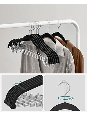 Karokstore Elbise Askısı Kadife, 12'li Set, Etek Askısı, 42,5 cm Genişliğinde, Ayarlanabilir Klipsli, Kaymaz, Yer Tasarruflu, Pantolon, Manto, Elbise Için, Siyah CRF12B