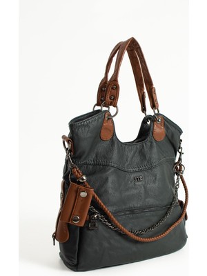 Duomino Yıkama Deri Lacivert Çok Bölmeli Çapraz ve Omuz Çantası / Kol Çantası