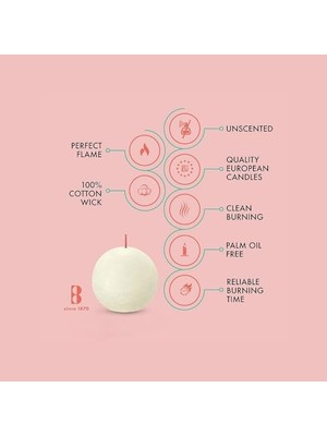 Karokstore Bulut Beyazı Renginde Rustik Top Mum - 76MM - 25 Saat Yanma Süresi