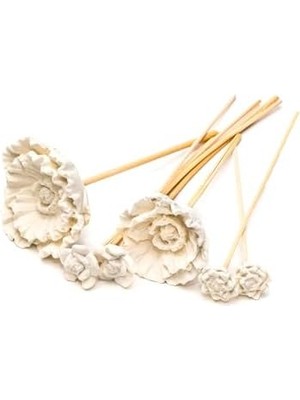 Karokstore Beyaz Büyük Karışık Çiçek Taşlı 10'lu Doğal Bambu Kamış Seti