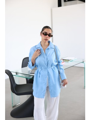 Keten Dokulu Oversize Gömlek